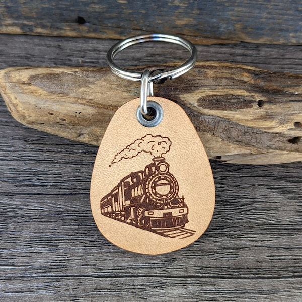 Train genuine leather keychain key holder keyring