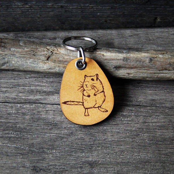 Gerbil - rodent genuine leather keychain