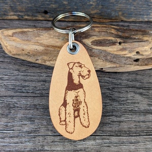 Airedale Terrier genuine leather keychain terrier dog key ring