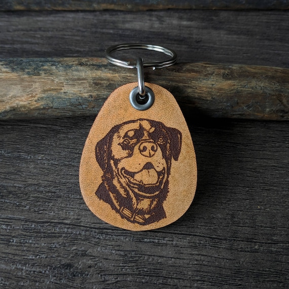 ForLeatherMore Pet Key Fobs Genuine Leather Keychain Husky
