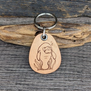 Manatee - genuine leather keychain