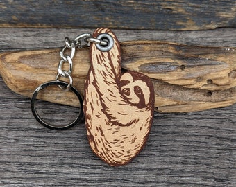 Super Cute Sloth - Genuine Leather Keychain - Durable and Lightweight