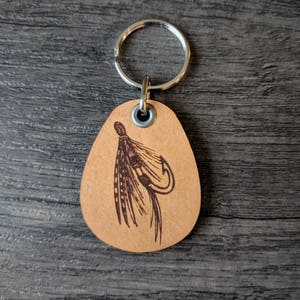 Fly fishing - genuine leather keychain