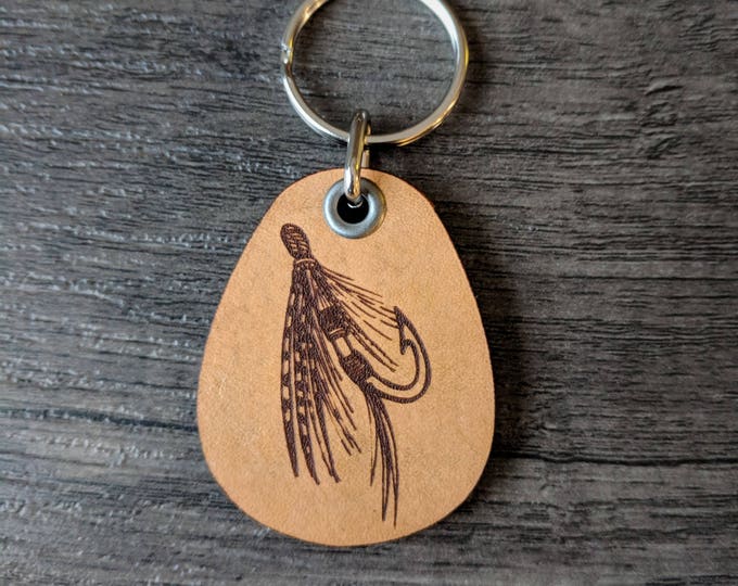 Fly fishing - genuine leather keychain