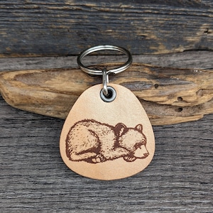 Sleepy Bear - genuine leather keychain