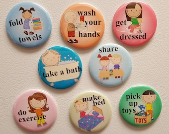 Kids Chore Magnets - 1" and 2.25" Magnets - Large Easy to Read Magnets - Chores - Kids - Refrigerator Magnets