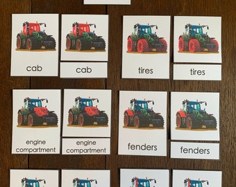 Parts of a Tractor 3-Part Cards Montessori