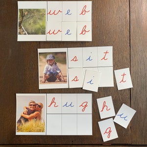 Modèles d'écriture CVC série roses Montessori imprimables + alphabet mobile imprimable en caractères cursifs et imprimés