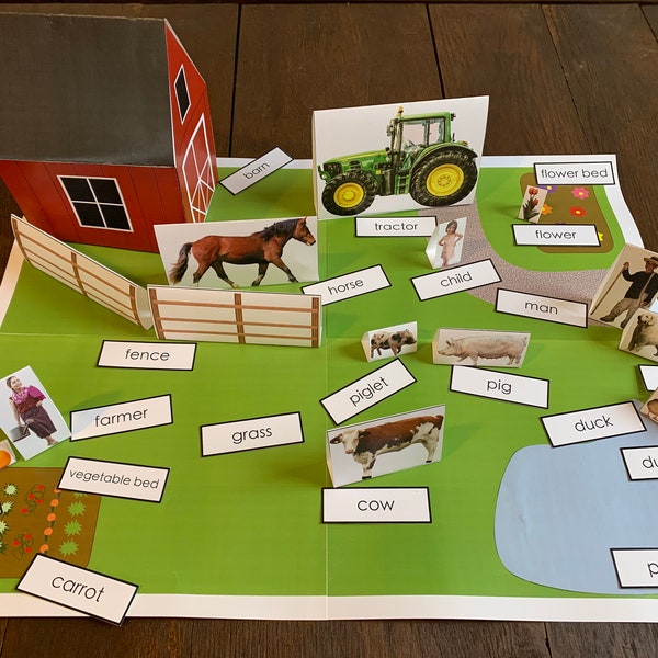 Printable Montessori Grammar Farm with Labels in Print