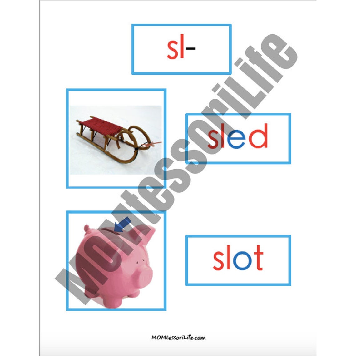 Printable Montessori Blue Series Photos and Word Cards Word Lists in ...