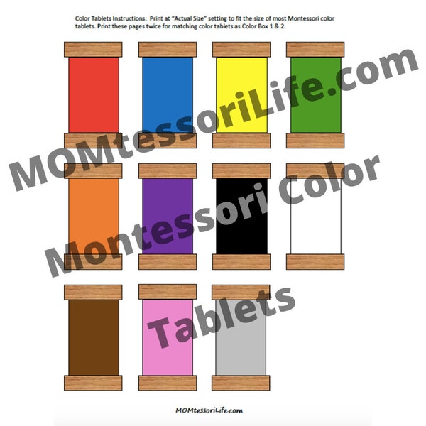 Printable Montessori Color Tablets - Color Box 1, 2, and 3