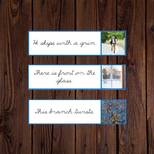 Printable Montessori Blue Series Sentence Strips in Cursive