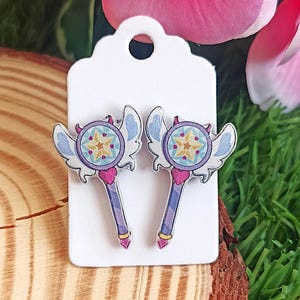 Star vs the Forces of Evil Earrings-Silver 925 Hypoallergenic earrings- Stainless steel - kawaii- Magic wand-Star against the forces of evil