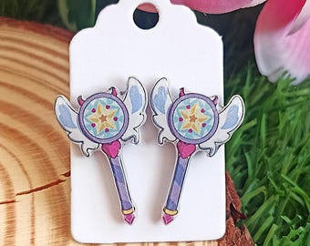 Star vs the Forces of Evil Earrings-Silver 925 Hypoallergenic earrings- Stainless steel - kawaii- Magic wand-Star against the forces of evil
