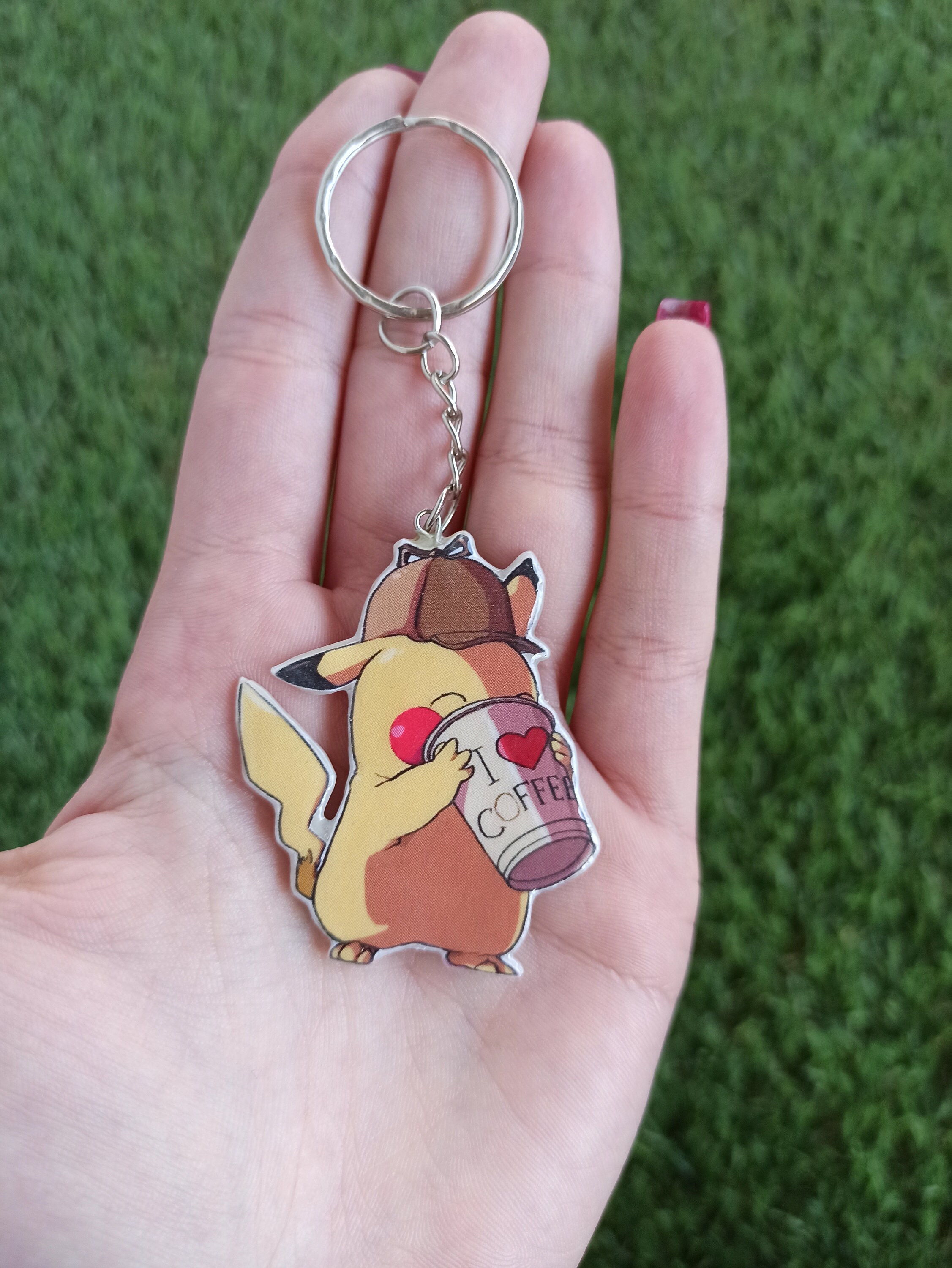 Pokemon Detective Pikachu Keychain Pikachu Charm Pokemon Pikachu Etsy