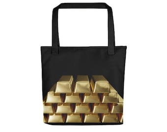 The Gold Bar Bag: Black and Golden Ingot Tote Bag With Handles