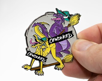 Dragon Using Broom as Dildo Enamel Pin, Great Gag Gift, Novelty Gift, or White Elephant Present