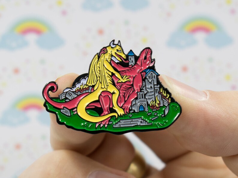 Dragons Having Sex On A Castle Enamel Pin Great Gag T