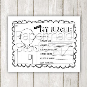 Questionnaire imprimable Tout sur mon oncle - carte d'anniversaire oncle - questionnaire oncle fête des pères - cadeau d'anniversaire oncle