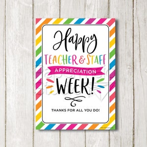 Teacher and Staff Appreciation Week Card Printable - Employee Staff Appreciation - PTO PTA Thank You Card - Thanks For All You Do