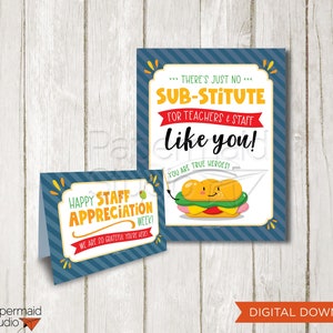 Teacher Appreciation Sub Sandwich Signs Printable - Teacher Appreciation Gift - Staff Appreciation Sub Thank You Poster - Sub Luncheon Sign