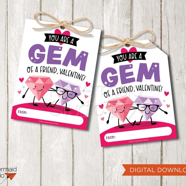 Ring Lollipop Valentine Tags - Printable Pop Valentine Tag - Valentine Ring Tag - Gem Valentine Label - DIY Class Valentine - You're a GEM