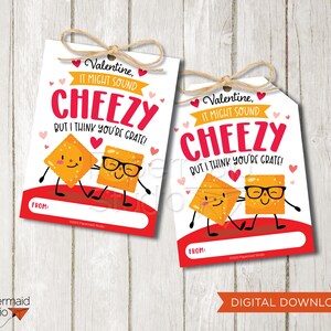 Cheese Cracker Valentine Tags Printable Valentine Cheese Etsy