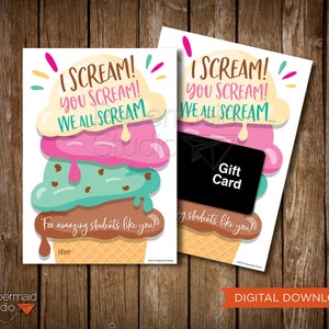 Regalo di apprezzamento per studenti - Titolare della carta regalo gelato - Biglietto di ringraziamento per la settimana di apprezzamento - Crema pasticcera congelata - Biglietto di fine anno dell'insegnante