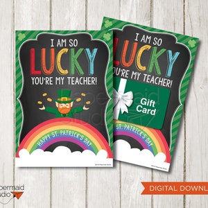 Lehrer St. Patricks Day Karte zum Ausdrucken - St. Patrick's Day Lehrer Geschenk Kartenhalter - Lehrer Lotterie Karte - Lehrer Wertschätzung Geschenk