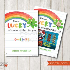 Lehrer St. Patricks Day Karte zum Ausdrucken - St Patricks Lotterie Karte - Ich bin so glücklich, einen Lehrer wie Sie zu haben! - Lehrer Dankeskarte