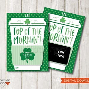 St. Patrick's Day Coffee Gift Card Holder PRINTABLE - Shamrock Coffee Tag - St. Pat's Teacher Staff Client card - Thanks a Latte St. Paddy's