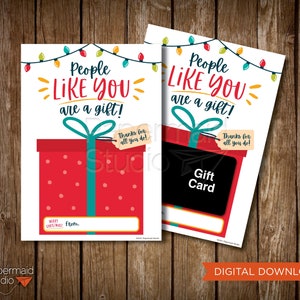 Porte-cartes-cadeaux de Noël imprimable - Carte de remerciement de vacances de collègue - Assistant - Nounou - Appréciation du personnel scolaire - Infirmière - Bénévole
