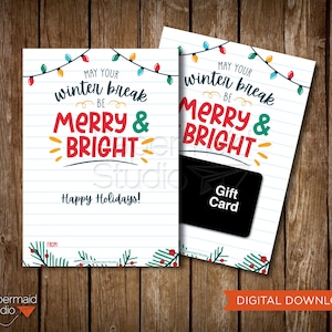 Leraar kerstcadeau kaarthouder afdrukbaar - personeel kerstcadeau - leraar kerstkaart - leraar bedankt - PTO Holiday Gift Tag