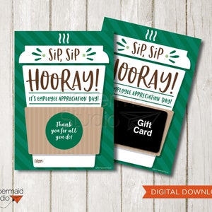 Presente de agradecimento ao funcionário para impressão - Cartão de agradecimento ao funcionário - Presente de agradecimento da equipe - Cartão de agradecimento para café - Café do dia de agradecimento