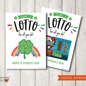 Thanks a Lotto Lotterielos St. Patricks Day Karte zum Ausdrucken - St. Patricks Day Lotto - St. Patricks Lehrer - Client Appreciation Card