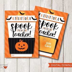 Titular de la tarjeta de regalo de Halloween del maestro imprimible - Tarjeta de café del maestro - Etiqueta de café de Halloween - Invitación de la fiesta de Halloween del maestro