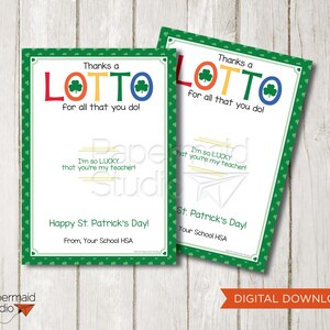 Lehrer St. Patrick's Day Karte EDITIERBAR - Lehrer St. Patricks Geschenk - Danke im Lotto für alles, was Sie tun! - Lottoscheinhalter