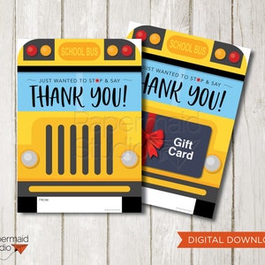 Bus Driver Gift Printable - Bus Driver Appreciation - Bus Driver Gift Card Holder - Bus Driver Thank You Card - School Bus Driver Card