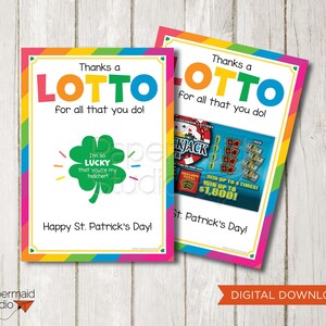 Lehrer St. Patricks Day Karte zum Ausdrucken - St. Patricks Day Lehrer Dank einer Lotto Karte - Lotterie Lehrer Dankeschön Geschenk - St Patricks Geschenk