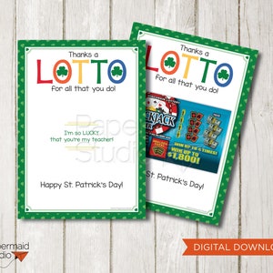 Lehrer St. Patricks Day Karte zum Ausdrucken - St. Patricks Day Lehrer Dank einer Lotto Karte - Lotterie Lehrer Dankeschön Geschenk - St Patricks Geschenk