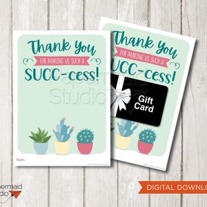 Porte-carte cadeau succulente imprimable - Carte d'appréciation des employés - Cadeau d'appréciation des enseignants - Carte de remerciement du personnel - Merci des bénévoles