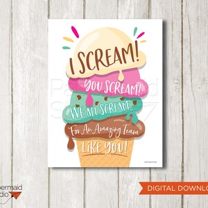 Employee Appreciation Gift - Staff Appreciation Printable - Teacher Appreciation Ice Cream Sign - Team Thank You Administrative Professional