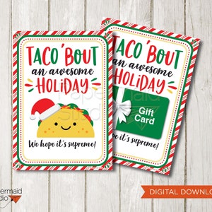 Taco Kerstkaart Afdrukbaar - Taco Gift Card Holder - Mexicaans Restaurant Gift Card Holder - Taco 'Bout an Awesome Holiday! Leraar Taco