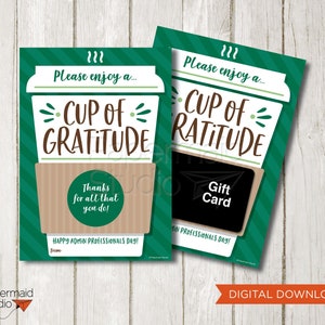 Cadeau des professionnels de l'administration imprimable - Cadeau d'appréciation des employés - Merci un porte-carte cadeau Latte Coffee - Carte de remerciement du personnel