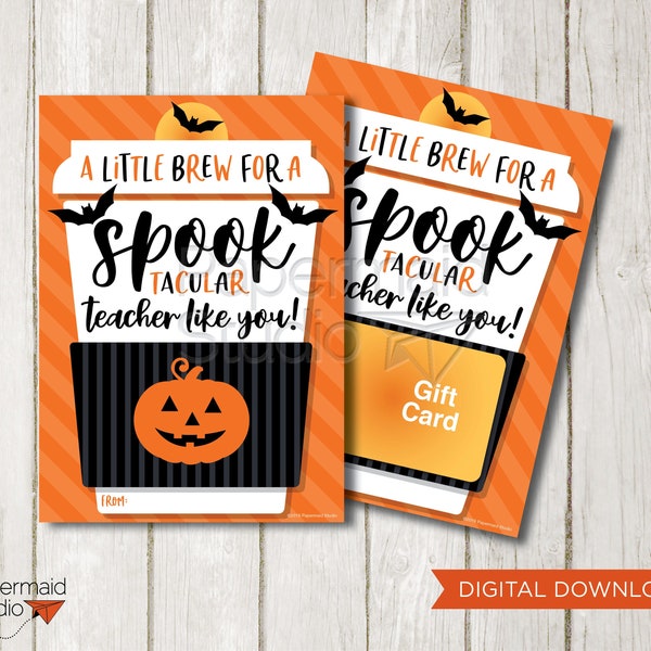 Teacher Halloween Gift Card Holder for Coffee Printable - Fall Harvest Teacher Halloween Gift Card Holder - Teacher Halloween Party Treat