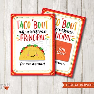 Karta z podziękowaniami dla dyrektora szkoły do wydrukowania - Taco Gift Card Holder dla dyrektora - Karta z podziękowaniami dla nauczyciela - Nacho Average Principal