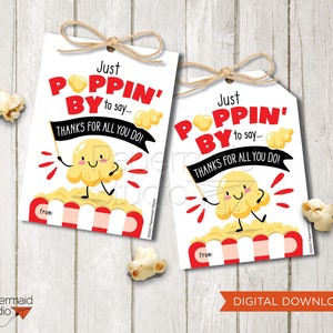 Cadeau d'appréciation des employés - Étiquette de pop-corn de cadeau de jour des professionnels administratifs - Carte d'appréciation des enseignants - Carte de remerciement du personnel imprimable