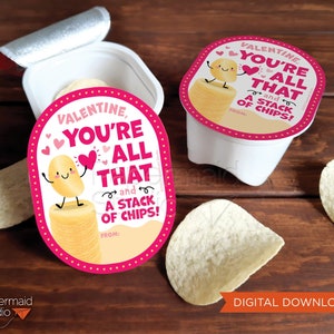 Valentine Chip Labels Printable - Valentines for Snack Size Chips - Valentine's Day Potato Chips Sticker - Kids School Class Valentine DIY