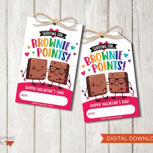 Brownie Valentine Tags - Afdrukbare Brownie Valentine Labels - Brownie Valentine Sticker - Rainbow Brownie Tags - Schieten voor Brownie Points