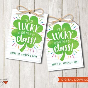 Etiqueta do Dia de São Patrício da turma para impressão - Etiqueta para presente do aluno da escola - Etiqueta do colega de classe St Patricks - Etiqueta do professor St Patrick - Etiqueta para presente Shamrock